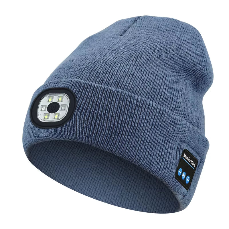 Versatile 3-in-1 Bluetooth Beanie with LED Light & Cordless Headphones - Unisex, USB Rechargeable