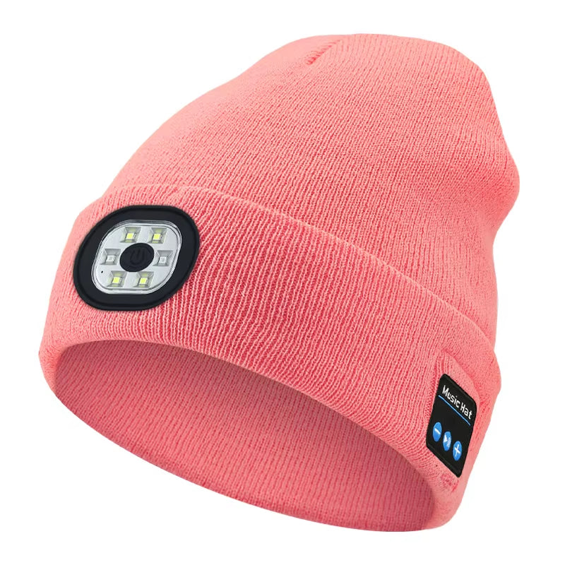 Versatile 3-in-1 Bluetooth Beanie with LED Light & Cordless Headphones - Unisex, USB Rechargeable