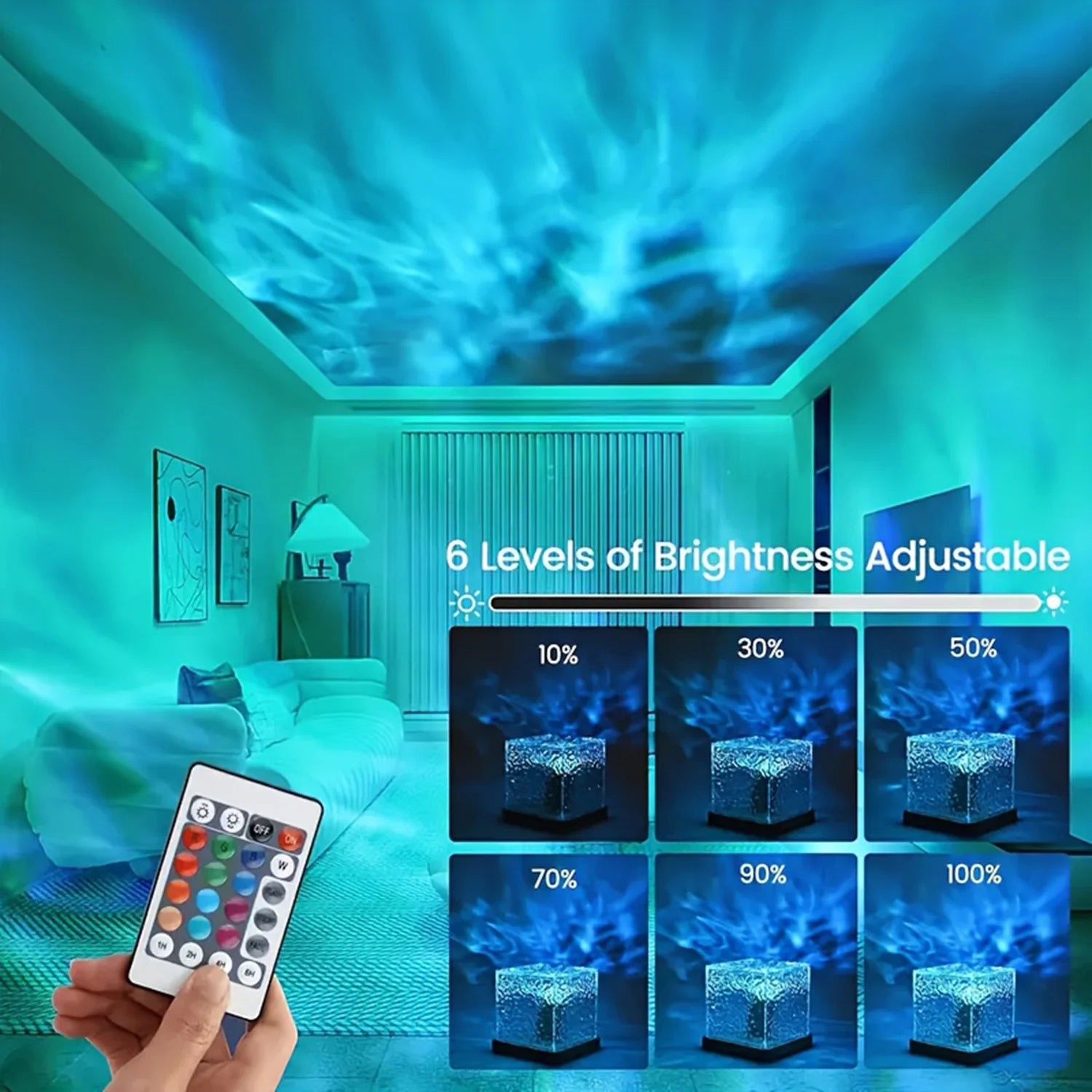 Night Light Projector - 5 Brightness Levels, 16 RGB Colors, Remote-Controlled Portable Bedside Lamp for Bedroom, Nursery, and Bathroom