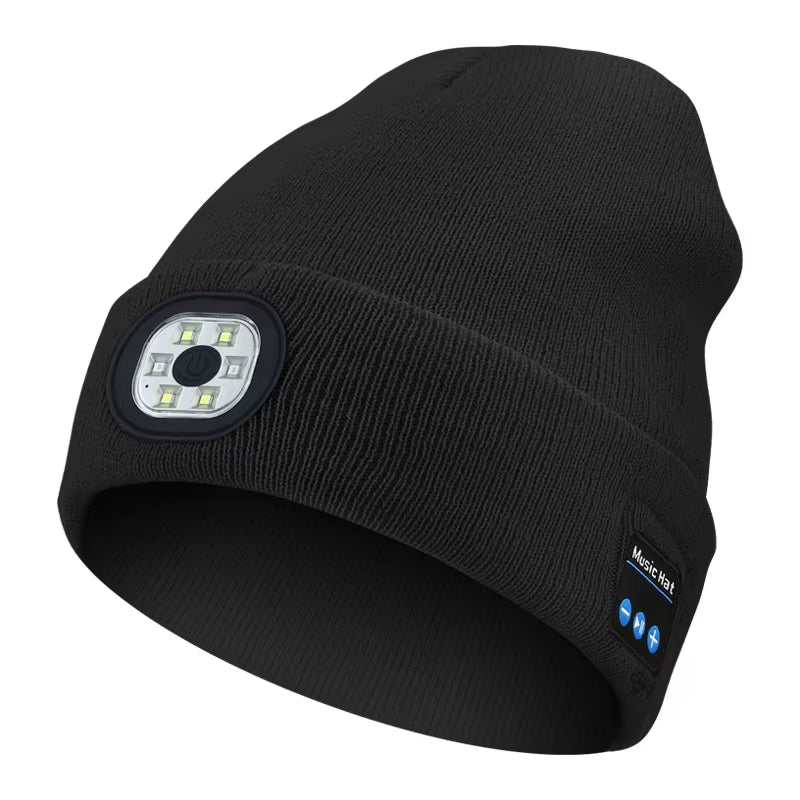 Versatile 3-in-1 Bluetooth Beanie with LED Light & Cordless Headphones - Unisex, USB Rechargeable