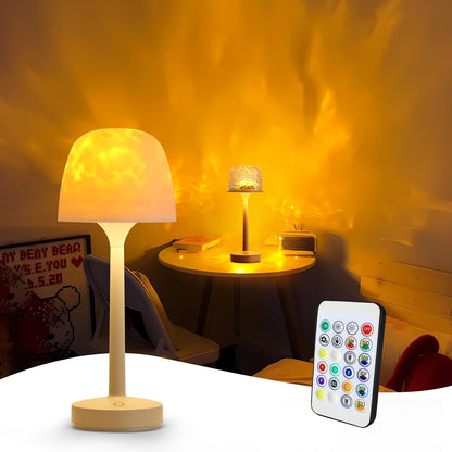 Transform Your Space with the Enchanting RGB Ocean Wave Projector Lamp - Cordless, USB Rechargeable Night Light with Remote Control and Dimmable Touch Features for Bedrooms and Living Rooms