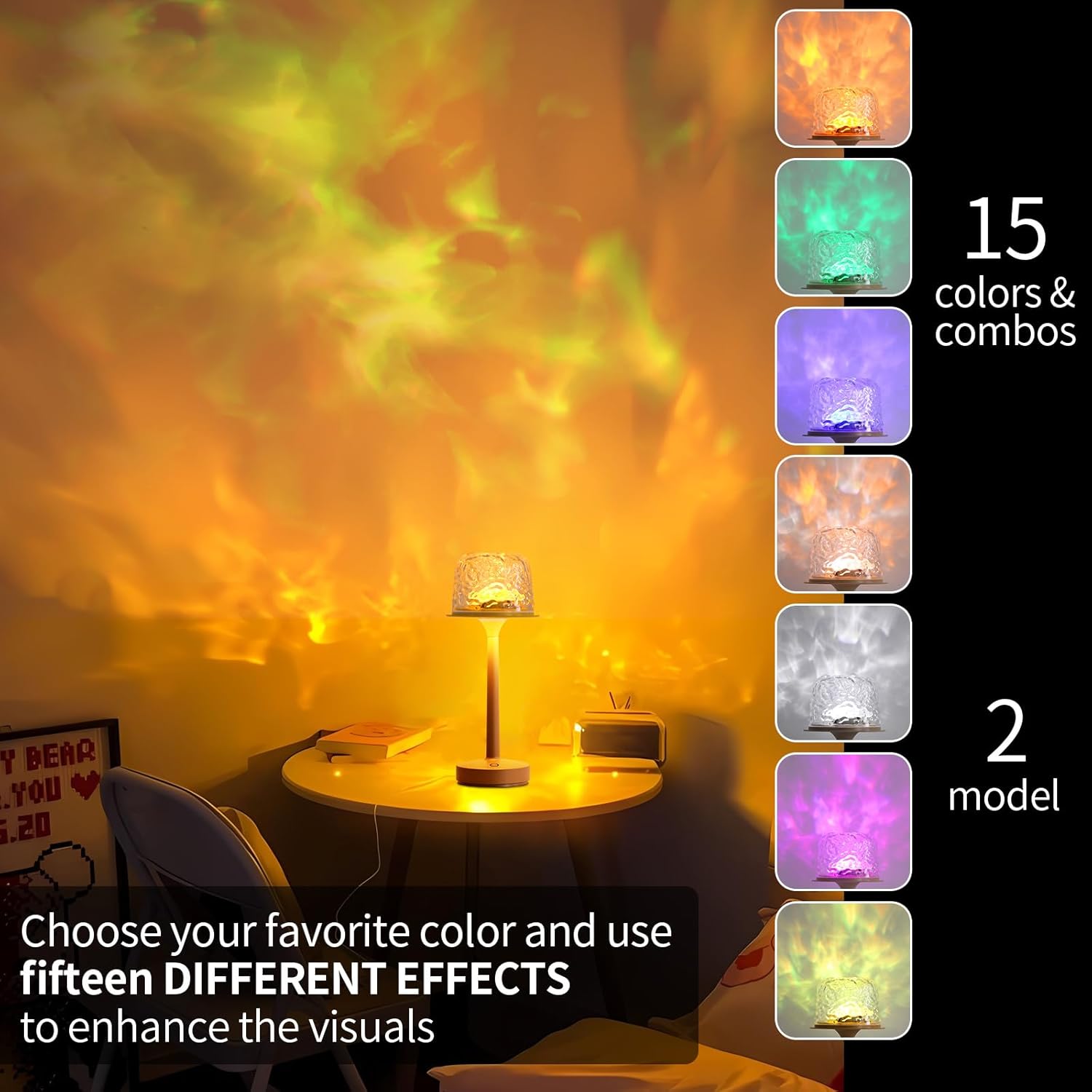 Transform Your Space with the Enchanting RGB Ocean Wave Projector Lamp - Cordless, USB Rechargeable Night Light with Remote Control and Dimmable Touch Features for Bedrooms and Living Rooms