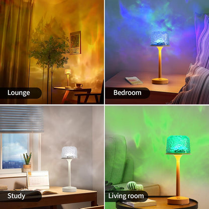Transform Your Space with the Enchanting RGB Ocean Wave Projector Lamp - Cordless, USB Rechargeable Night Light with Remote Control and Dimmable Touch Features for Bedrooms and Living Rooms