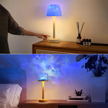 Transform Your Space with the Enchanting RGB Ocean Wave Projector Lamp - Cordless, USB Rechargeable Night Light with Remote Control and Dimmable Touch Features for Bedrooms and Living Rooms