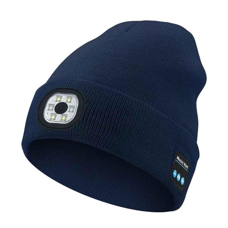 Versatile 3-in-1 Bluetooth Beanie with LED Light & Cordless Headphones - Unisex, USB Rechargeable