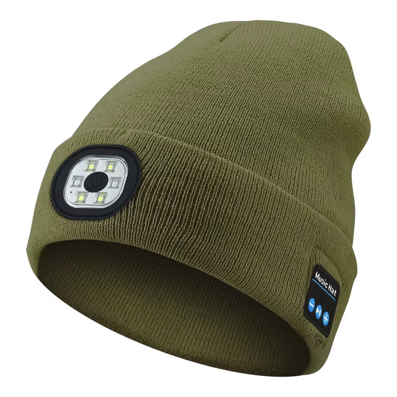 Versatile 3-in-1 Bluetooth Beanie with LED Light & Cordless Headphones - Unisex, USB Rechargeable