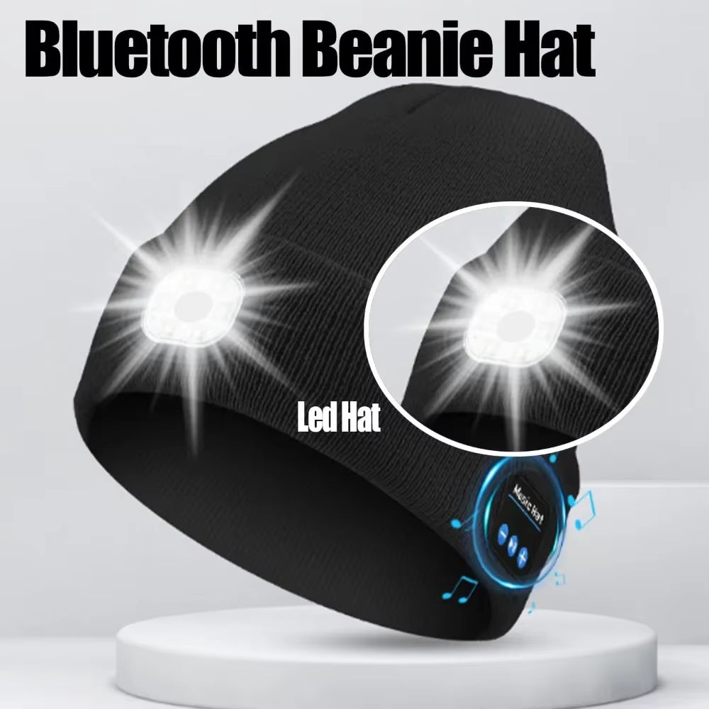 Versatile 3-in-1 Bluetooth Beanie with LED Light & Cordless Headphones - Unisex, USB Rechargeable