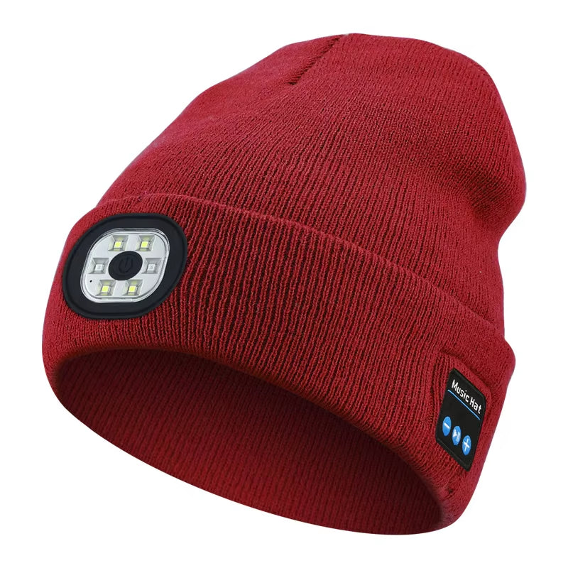 Versatile 3-in-1 Bluetooth Beanie with LED Light & Cordless Headphones - Unisex, USB Rechargeable